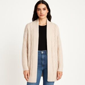 Old Navy cozy chunky knit open front longline cable cardigan sweater S latte